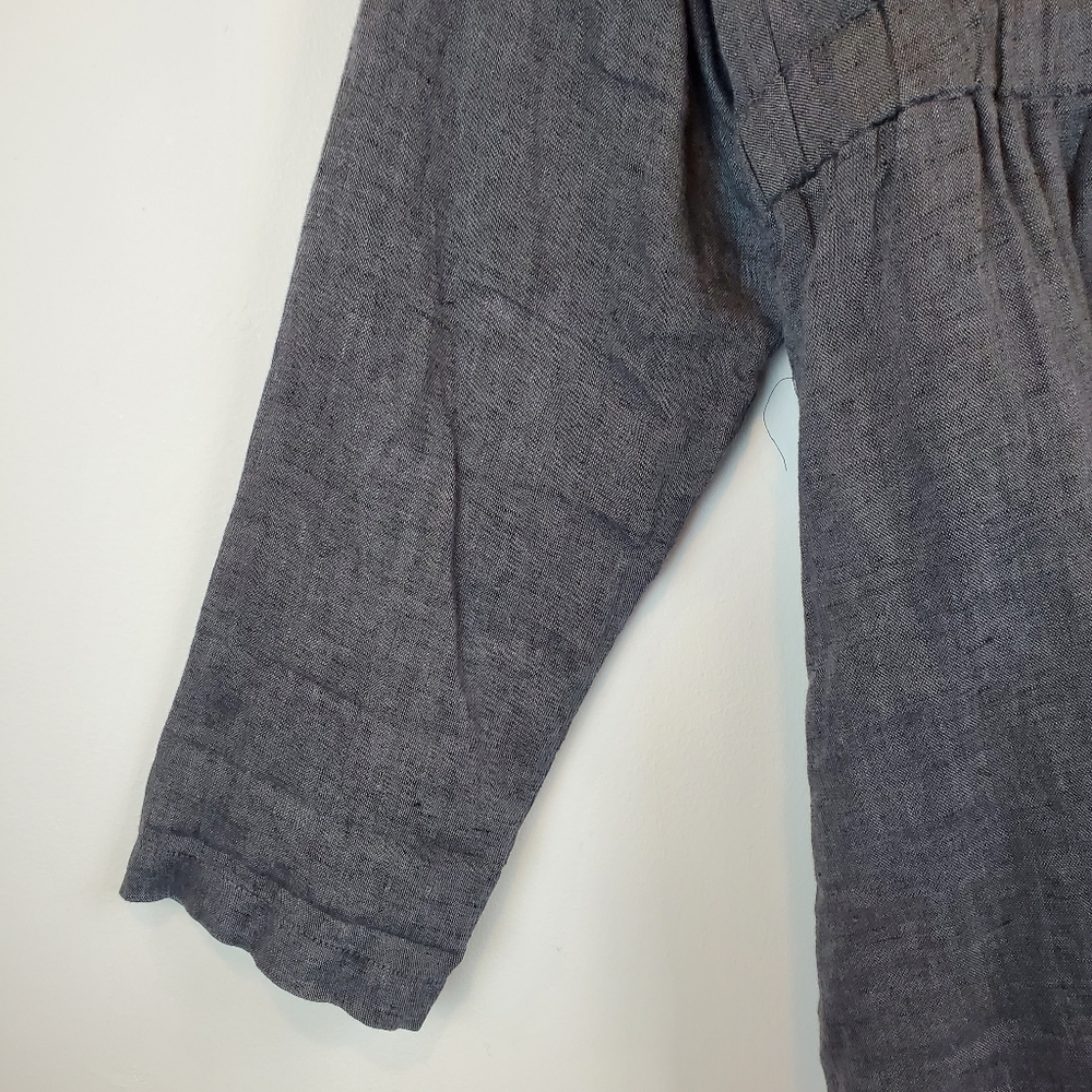 FLAX Gray 100% Linen Button Down Blouse Top Size Small Womens - Picture 9 of 10